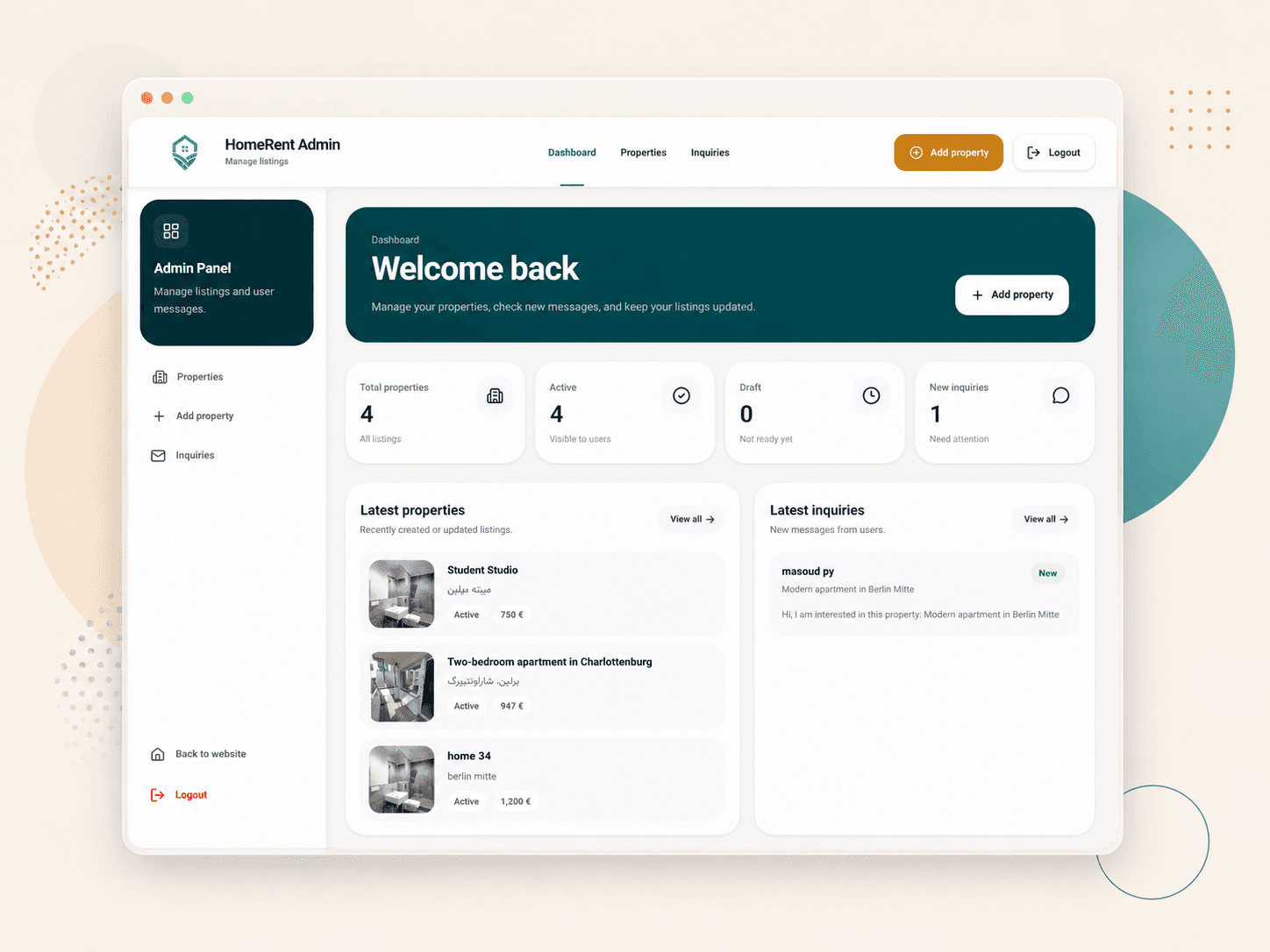 Andormera admin dashboard