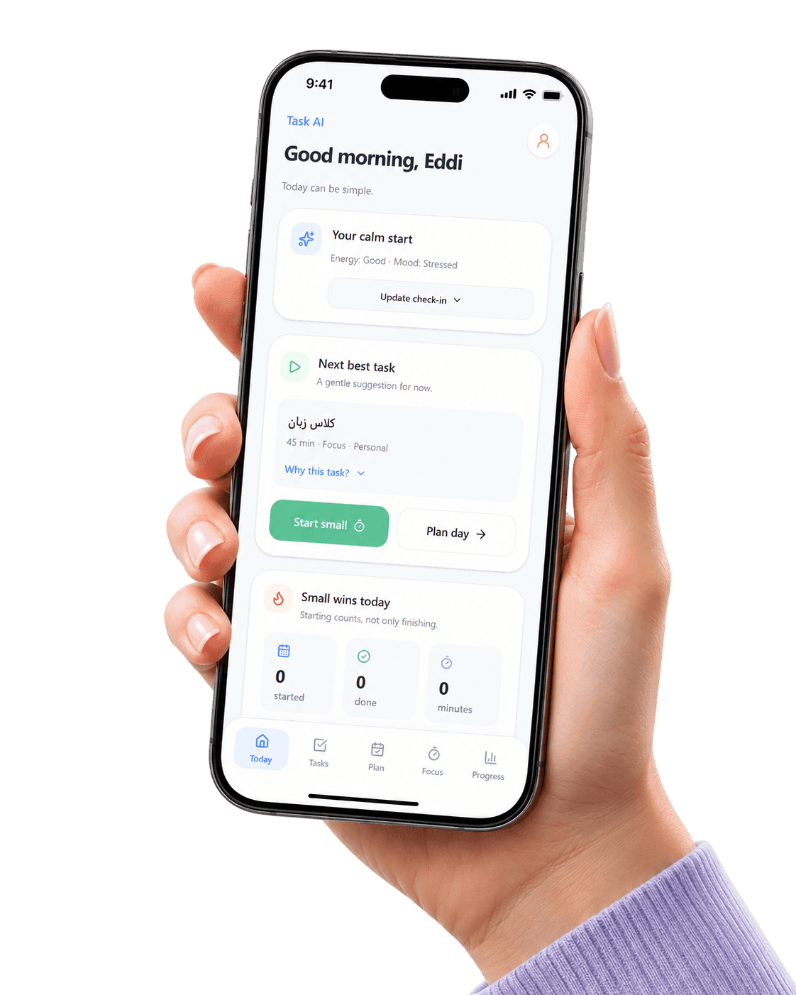 Task AI mobile app in hand