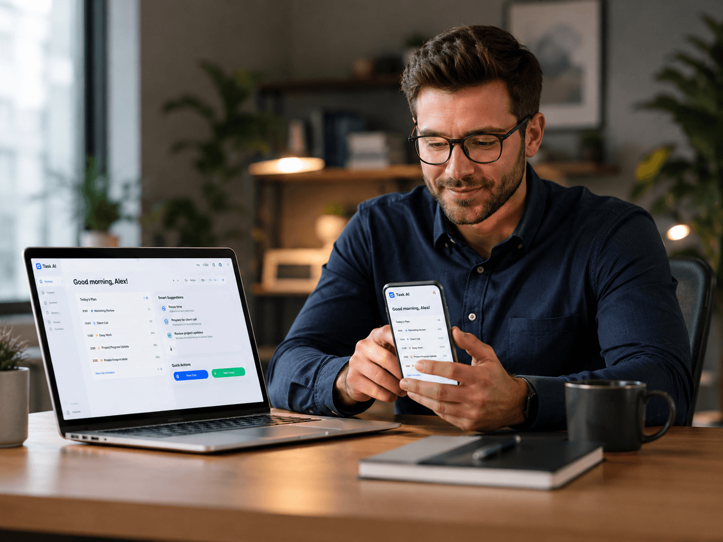 Man working with Task AI