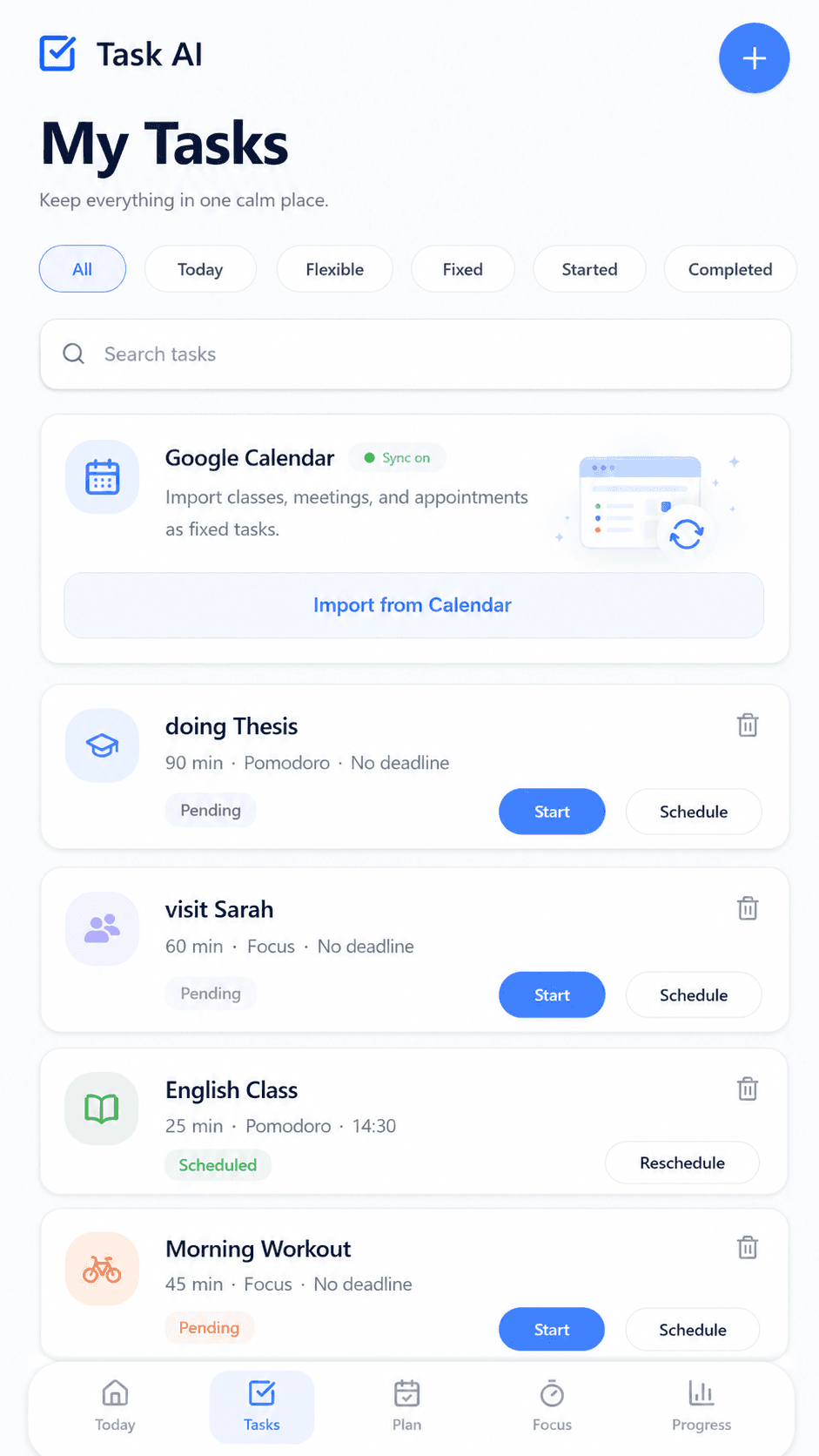 Task AI Tasks screen